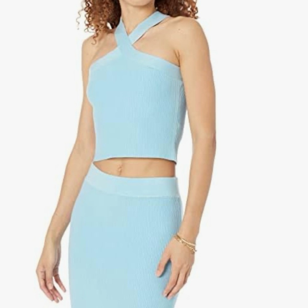 Zaire coquette cropped criss cross front top. Sky blue 2XL